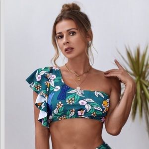 👙Print Ruffled Single Shoulder High Waist Bikini
